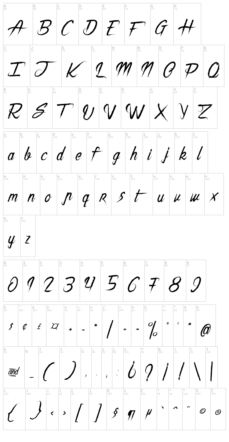 The Night Creatures font map